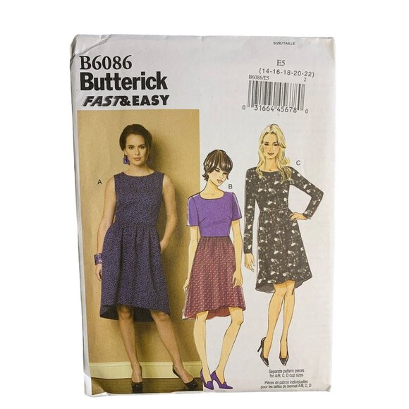 Butterick Misses Dress Sewing Pattern Sz 14-22 B6086 - Uncut - Picture 1 of 4